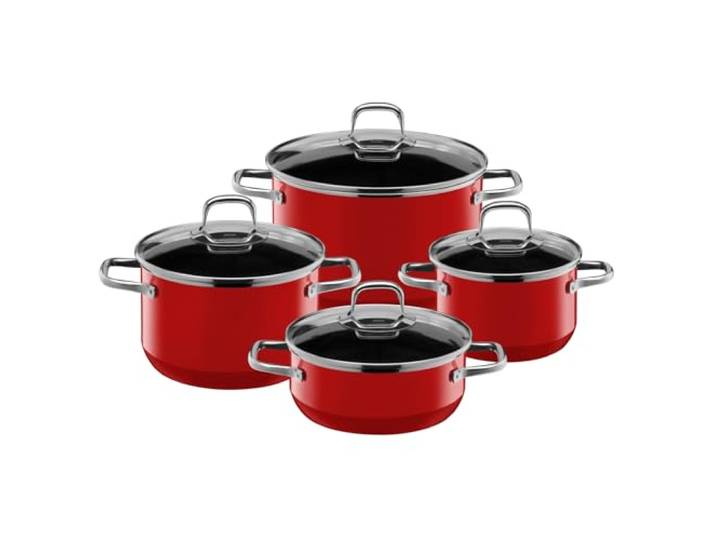 Silit Elegance Line Topfset Induktion 4-teilig, Kochtopf Set mit Glasdeckel, Silargan Funktionskeramik, Induktions Töpfe Set nickelfrei, rot
