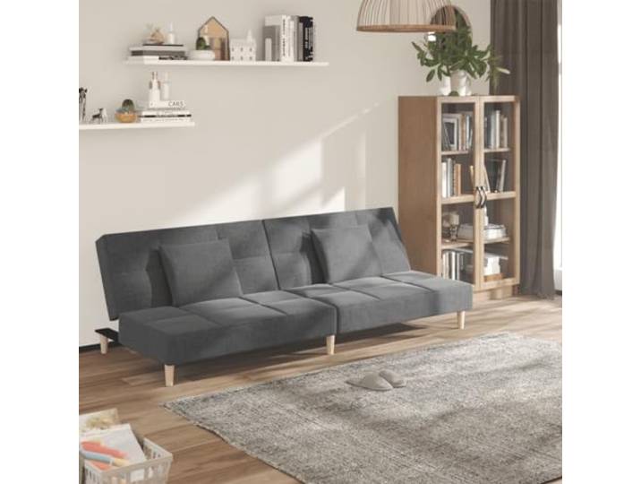 HEFZGDB Schlafsofa 2-Sitzer mit 2 Kissen Hellgrau Stoff – 2-in-1 Funktionsmöbel für Gästeübernachtung, bequemes Sitzgefühl, atmungsaktiver Bezug, robuster Holzrahmen, platzsparend