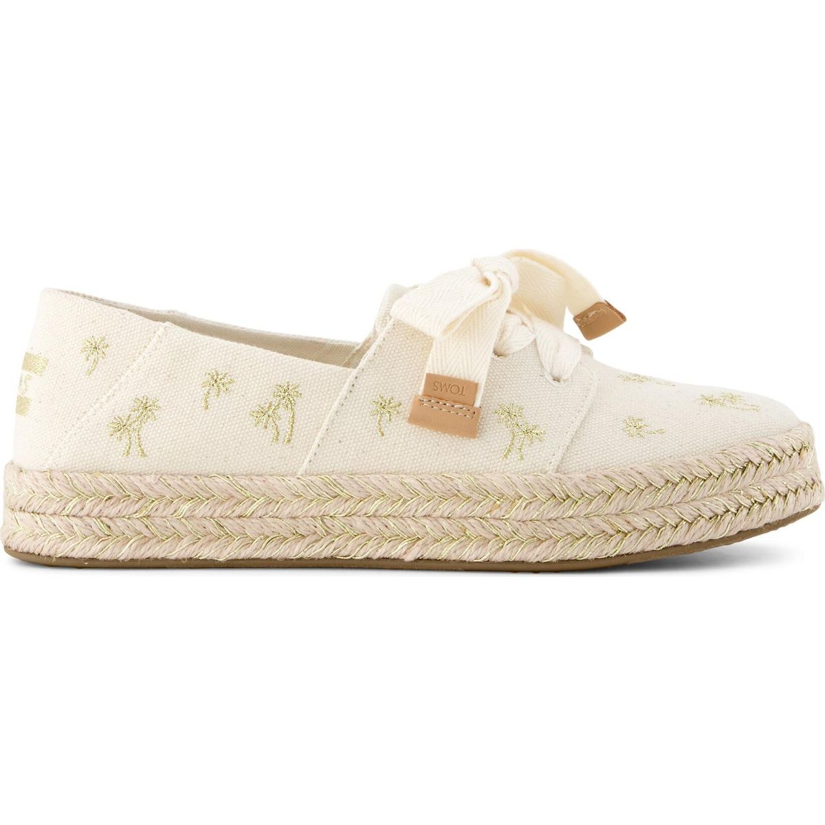 Toms Carolina Lace UP natural embroidered metallic palm trees 42 10023585-42