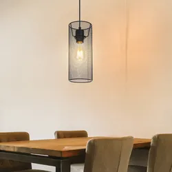 Hängeleuchte Pendelleuchte Metall schwarz Käfig Wohnzimmer Lampe Deckenleuchte im Käfig Design, Gitterform, 1x E27, DxH 12x120 cm
