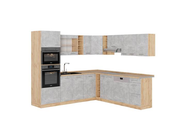 Cuisine en angle , PT Chêne Béton/force dor Chêne 237x81.6cm