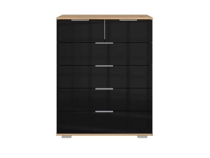 Wimex Easy Plus Kommode mit sechs Schubkästen - Artisan Eiche Nachbildung, Glas schwarz Modern