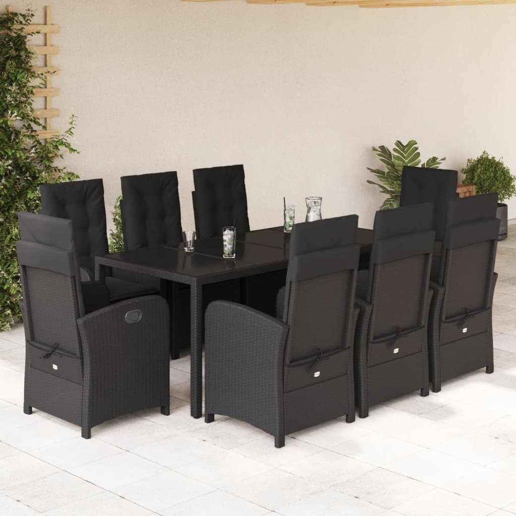Prolenta Tuinset voor buiten, 9-delig, met kussens, zwart, van polyrotan