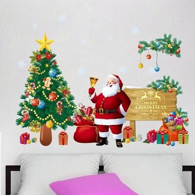Snug & Styled Christmas Tree Santa Wall Sticker Removable PVC Holiday Wall Decal For Home Decor christmas Tree