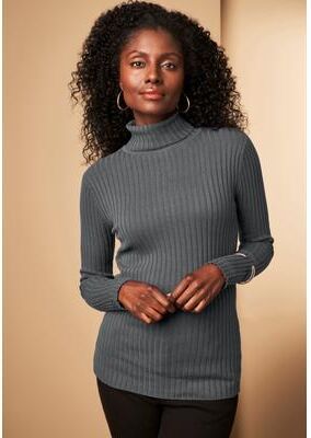 Plus Size Women's Ribbed Cotton Turtleneck Sweater by Jessica London in Slate (Size 38/40) Sweater 100% Cotton