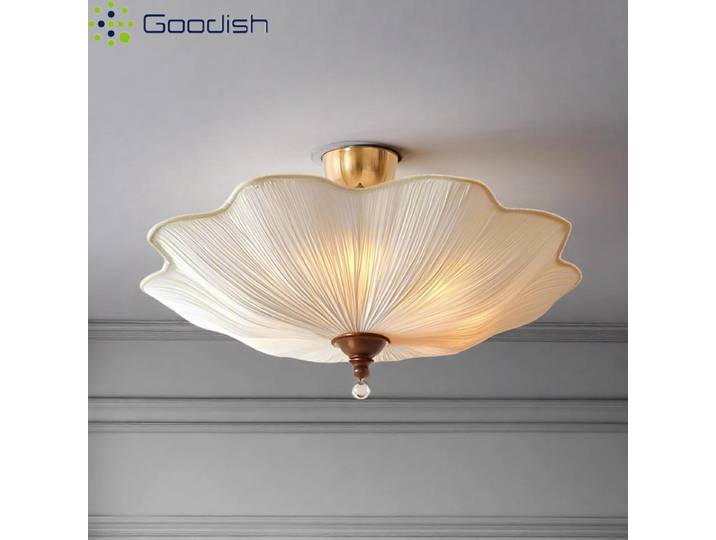 Lustre LED blanc en forme de feuille de lotus, style nordique rétro français, en tissu, pour la décoration du salon
