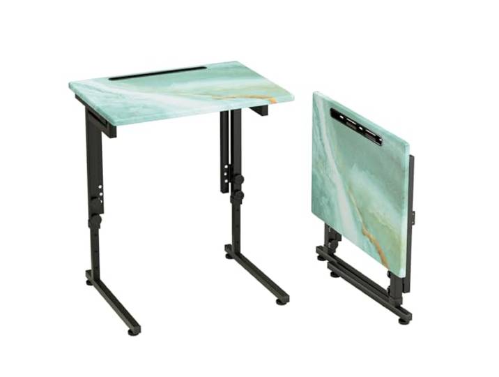 Fleecy day Klappbarer TV-Tablett, verstellbarer TV-Esstisch mit stabiler MDF-Platte, Esstabletts für Wohnzimmer, keine Montage erforderlich (Meerblau)