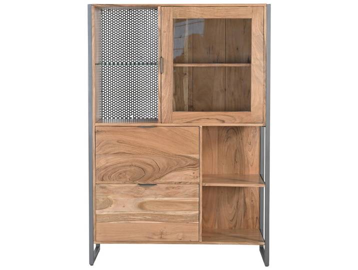 Livetastic Highboard Coswig, Grau, Natur, Metall, Akazie, vollmassiv, 104x150x40 cm, Holzmöbel, Kleinmöbel Holz, Holzkommoden, Highboards Holz