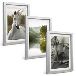 BILDER SET 3er Set - 20x30 cm Silberner Rahmen - Natur des Flusses White Horses