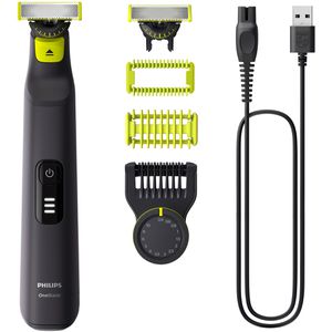 Philips Barttrimmer OneBlade Pro Face & Body, QP6542/15, 14 Schnittstufen, 3 Aufsätze, 2 Klingen