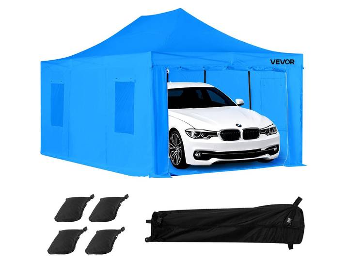 VEVOR Tente de cabine de peinture portable (587x398x178 cm) pour peinture en spray\, cabine de peinture imperméable & pliable avec 4 fenêtres latérales en filet pour pièces de voiture meubles motos protection spray bleu
