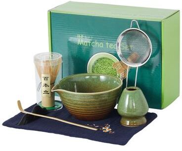 Garvee 7-Piece Matcha Tea Set with Ceramic Bowl & Bamboo Tools, Green Gradient Finish