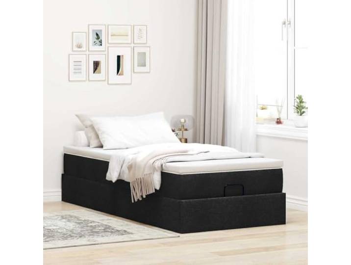KTHLBRH Einzelbett mit Stauraum, 80 x 200 cm, Schwarz Federkernmatratze inklusive, Stoff 100 % Polyester, hydraulischer Aufzug