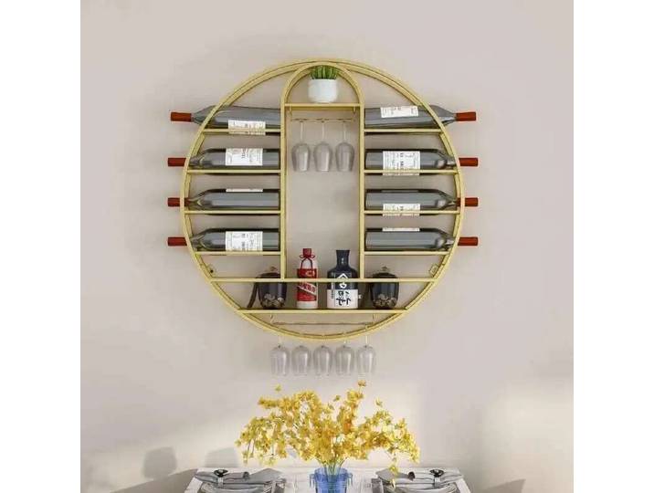 Casier à vin mural rond nordique, support de rangement pour la maison avec support pour verres à vin, meubles de Bar modernes, armoires à vin de luxe en fer doré