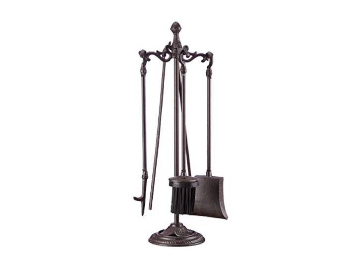 Relaxdays 10022938 Ensemble serviteur de cheminée 5 pièces Accessoires Fonte de Fer avec Support\, HxlxP 51 x 18 x 18 cm\, Noir\, Marron