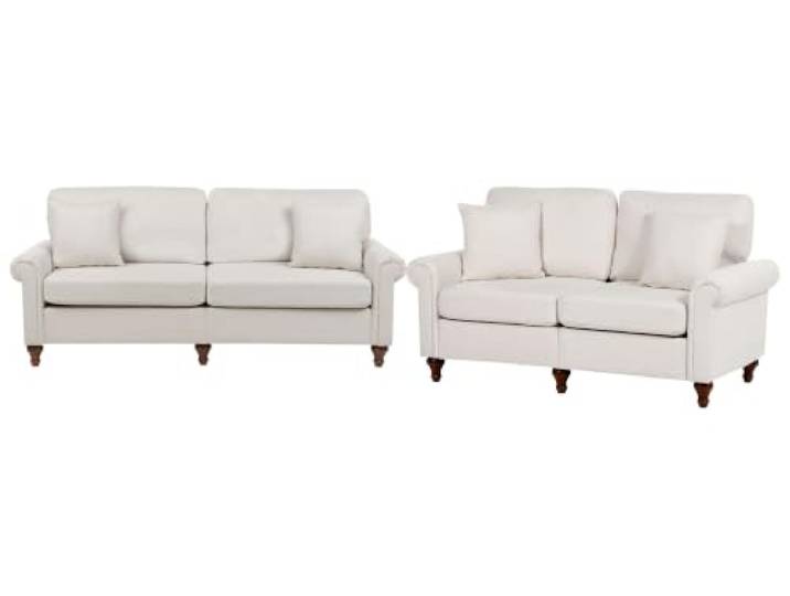 Beliani 3-Sitzer Sofa Stoffbezug helles Beige mit Mehreren Kissen Holzbeine Ginnerup