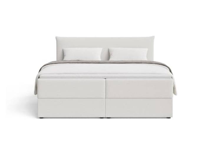 Chilly. Möbel Design Bett Livora - Komfort Boxspringbett mit klarer Form, Matratze und Topper - 140x200 cm - Bouclé Weiß