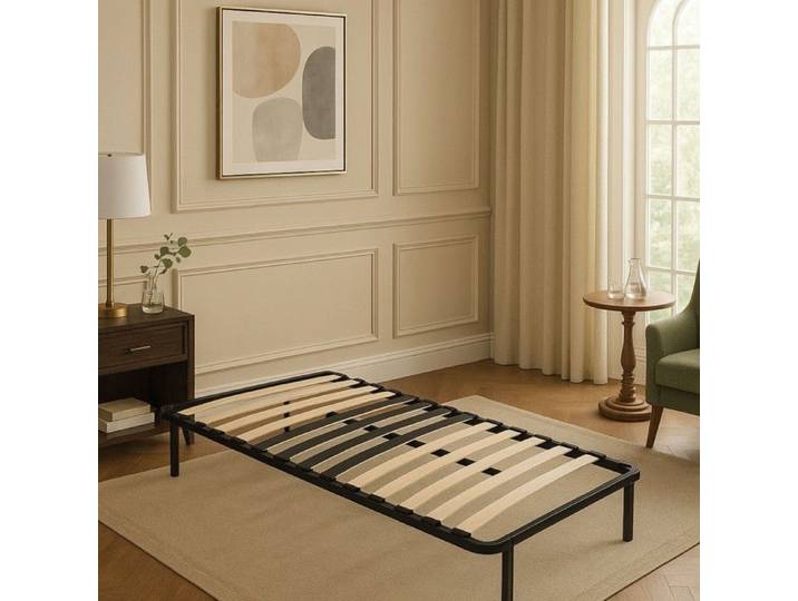 michel - Sommier 90x190 Noir Cadre a lattes Renforc au niveau du bassin 6 Pieds Hauteur 29 cm en Metal - Montage