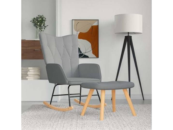 ZXQVLMRS Schaukelsessel mit Hocker, Stoff Relaxsessel Hellgrau Inklusive Fußhocker, Modernes Design, Robuste Kufen, Komfortable Polsterung