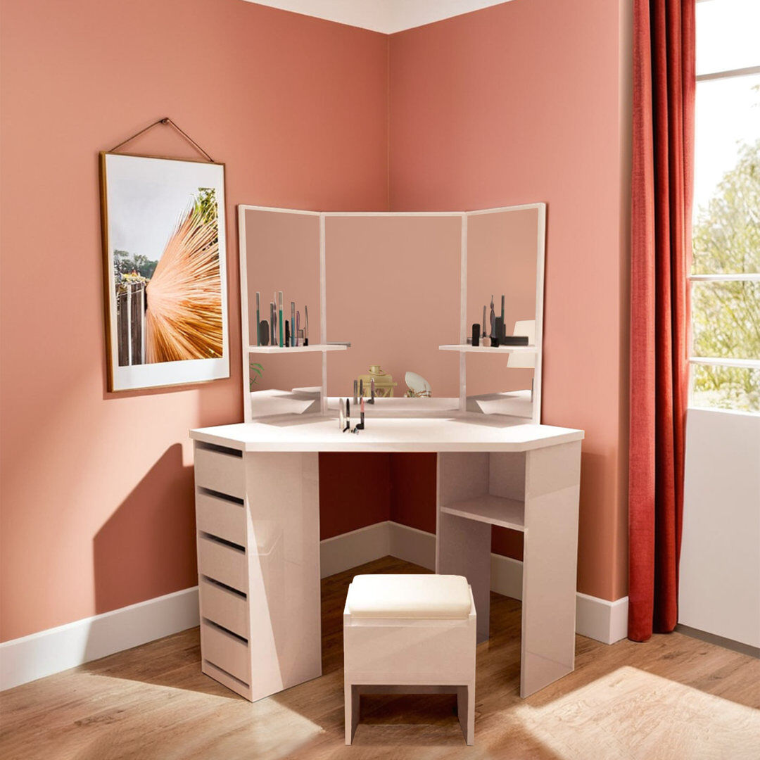 Hashtag Home Edelen Dressing Table with Mirror White 140cm H X 111cm W X 53cm D