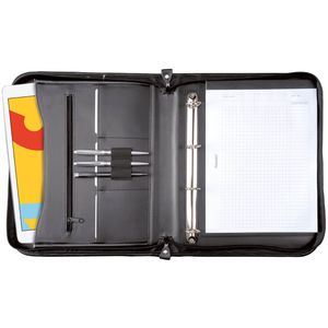 Alassio Schreibmappe 30014, Limone, schwarz, Echt Leder, mit Reißverschluss & Ringbuch , A4