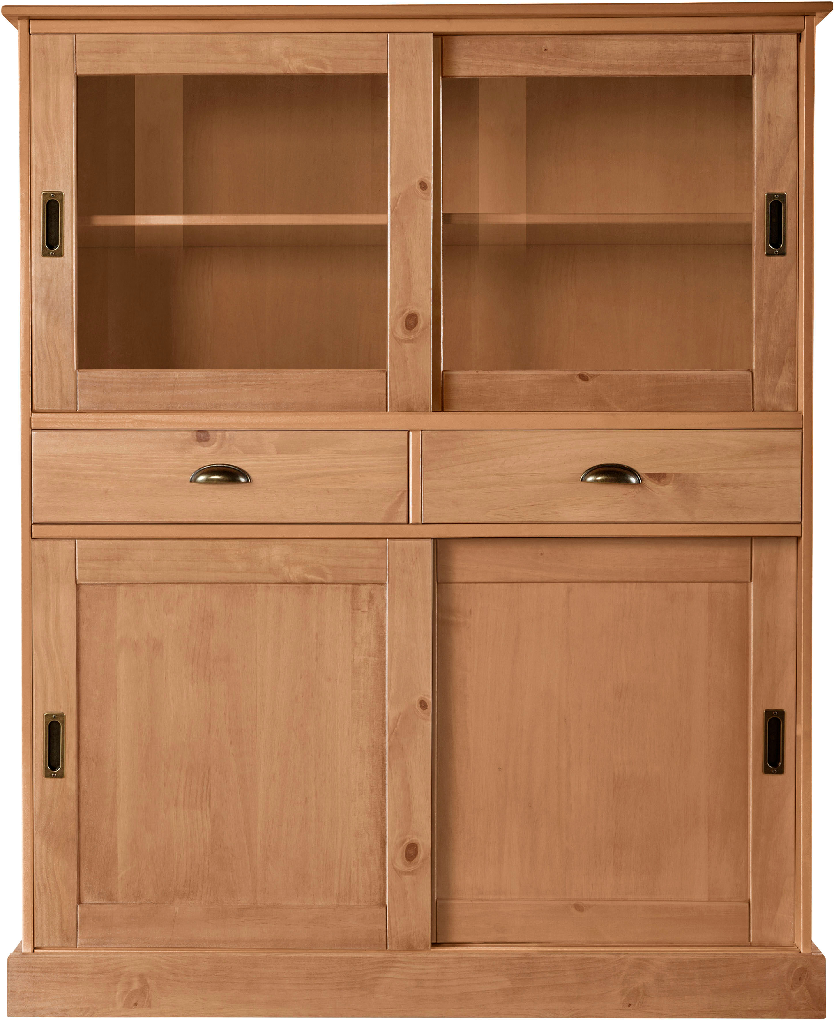 Highboard GOODPRODUCT "Schröder", beige (natur gebeizt, gewachst), B:114cm H:140cm T:40cm, FSC-zertifiziertes Massivholz, Sideboards, Highboard, Vitrine aus massivem Kiefernholz, Breite 114 cm natur gebeizt, gewachst B/H/T: 114cm x 140cm x 40cm, 2 Stk., K