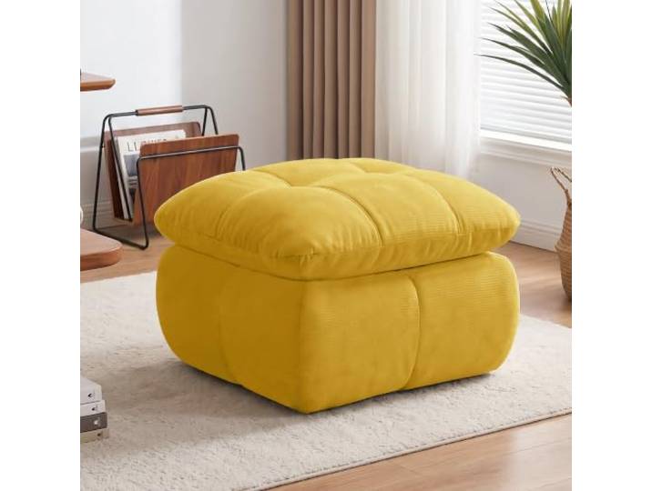 VILUXE 2-Sitzer Sofa Chenille Tiefsitz (Gelb, 1 Hockern) Modulsofa Tiefsitz, Chenille 32D Schaumstoff, Wohnzimmer Schlafzimmer Wohnung, Paare Familien