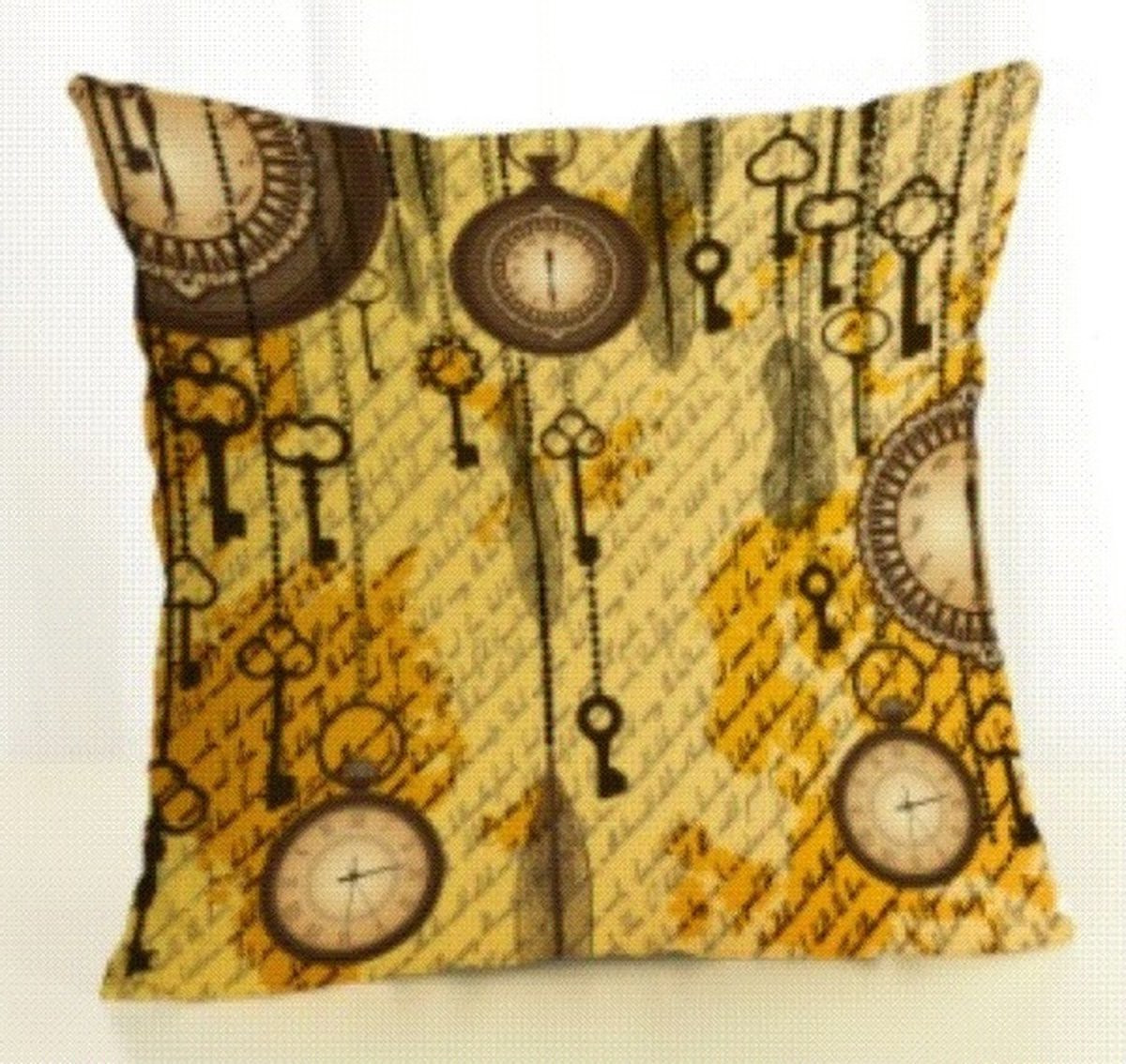Decoratieve kussenhoes met vintage klok print, 45 x 45 cm