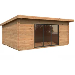 Palmako Gartenhaus Lea 19,4 m2 Plus mit Isolierglas-Schiebetür - 44 mm Hellbraun tauchgrundiert