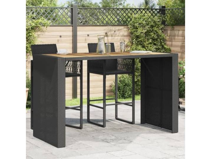 ZXQVLMRS Bartisch 185x80x110 cm Gartenmöbel Poly-Rattan Akazienholz Witterungsbeständig, Stabiler Stahlrahmen, Für Terrasse & Außenbereich