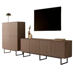 WOHNWAND in Nussbaum 2-teilig 330 cm, Komplett-Set mit Push-to-Open