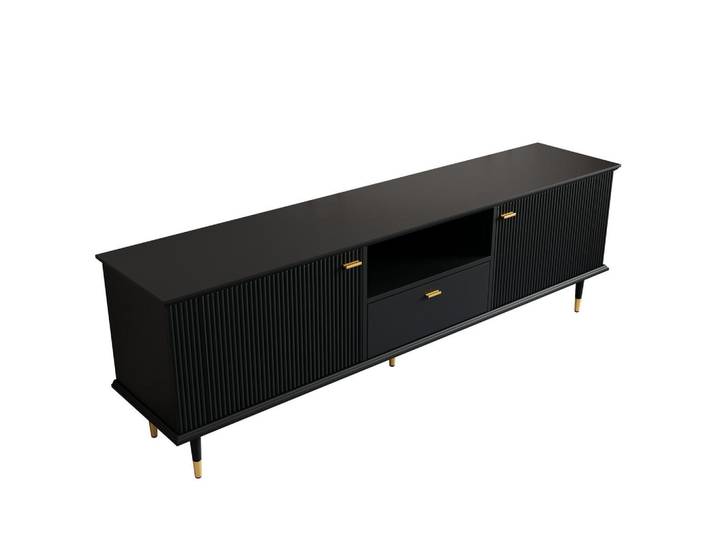 ComfortXL Lowboard De-40219 mit Soft-Close-Scharnieren Schwarz, 170x54x36 cm, Wohnzimmer, TV Möbel, Lowboards, Lowboards stehend