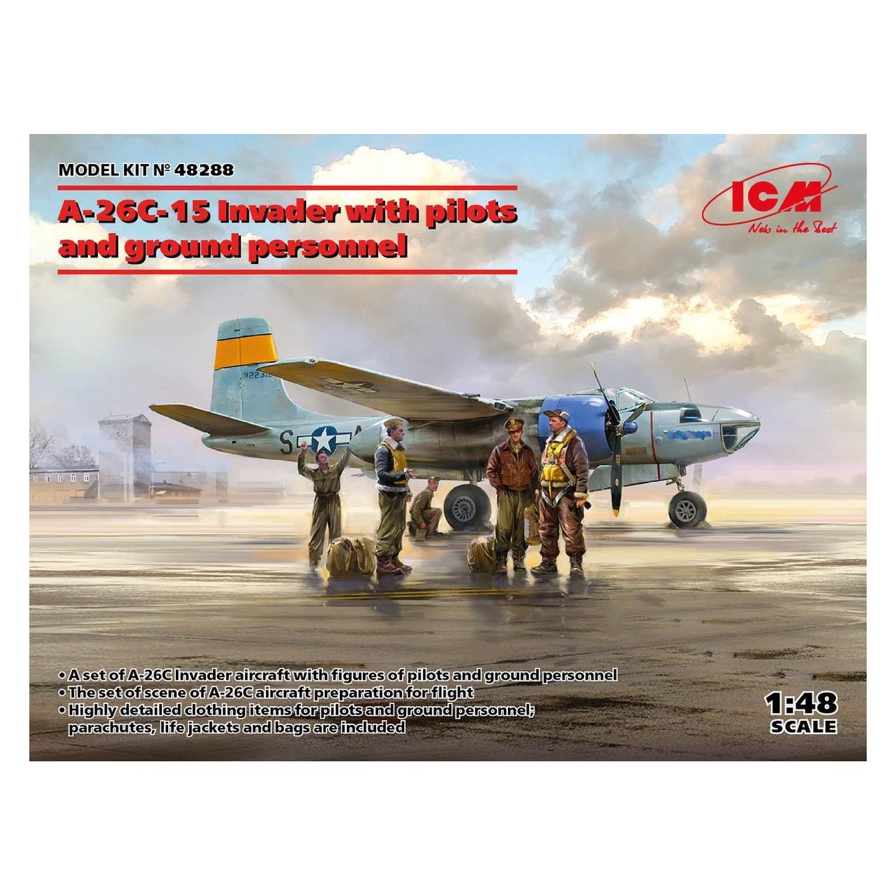 ICM A-26C-15 Invader with pilots and ground personnel (48288)