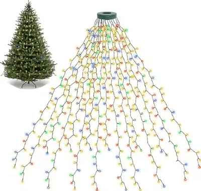Inspire Curations LED Christmas Tree Topper Waterfall Lights Christmas Tree Topper Lights For Outdoor Trees, Patio & Holiday Decor colorful Lights 1.5m 200led usb Plug in