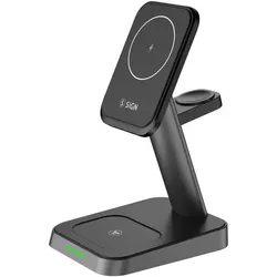 SIGN 3-in-1 Wireless MagSafe Charging Stand for iPhone, Apple Watch, Airpods (15 W), Wireless Charger, Schwarz