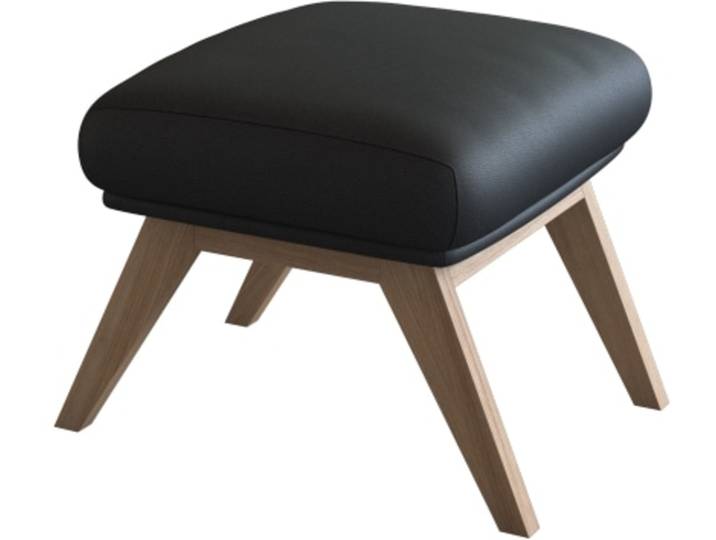 Polsterhocker, Echtleder, Schwarz, 54×41×41 cm, Holzfüße, Landhaus, FLEXLUX Adria