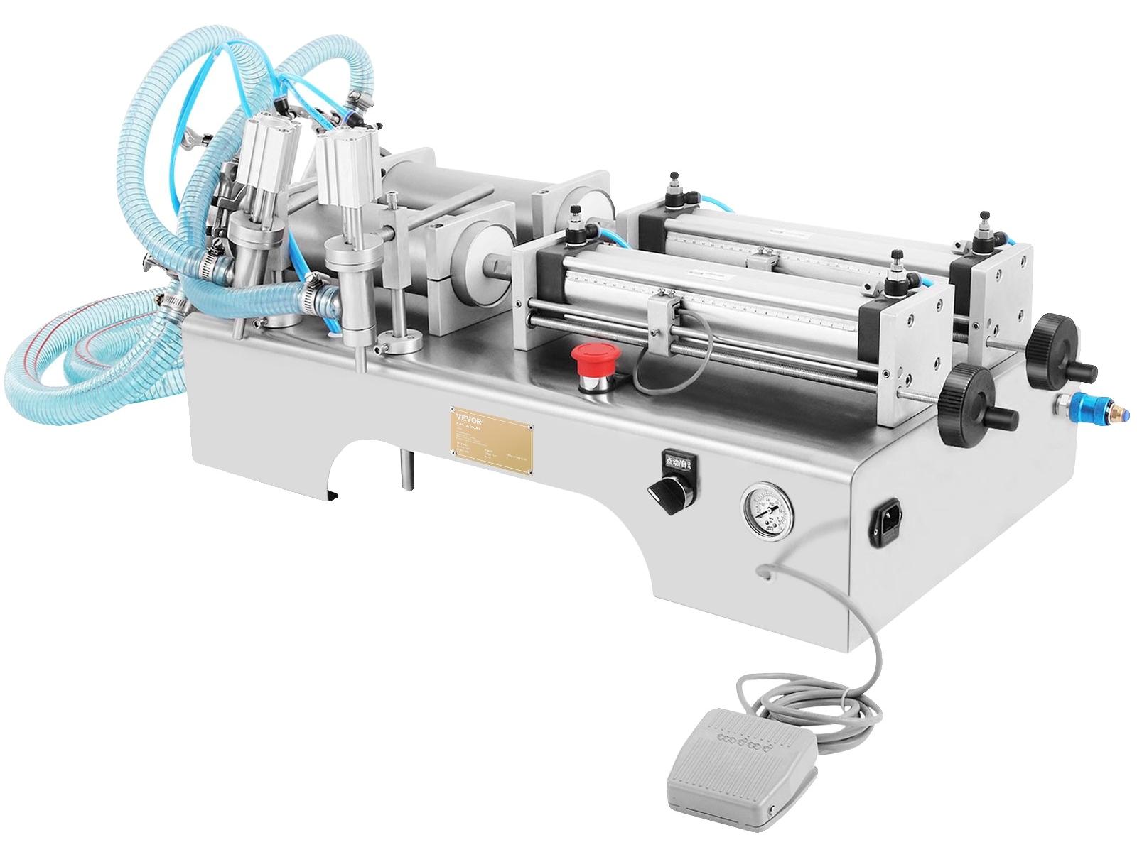 VEVOR 100-1000ml Pneumatische Flüssigkeitsfüllmaschine Zwei Düsen Flaschenfüller für Flüssigkeit Saftfüller für Flüssigkeit, 10-1000 mL, Doppelkopf