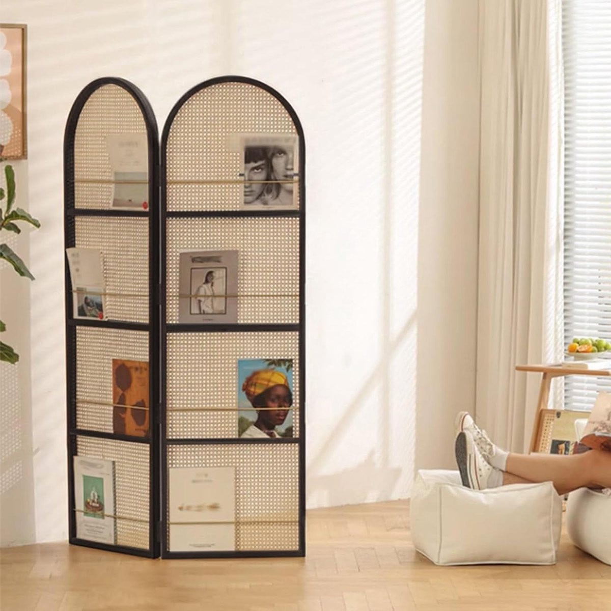 Opvouwbaar kamerscherm van natuurlijk rotan voor privacy, Hoogte: 170,5 cm