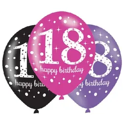 18. Geburtstag 6 Luftballons pink schwarz