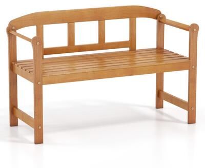 Costway 2-Seater Outdoor Acacia Wood Garden Bench with Backrest & Armrests