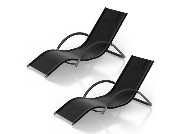 Lot de 2 transats noir - Chaise longue de jardin ergonomique - en textilène et métal - Idéale piscine terrasse plage - Noir