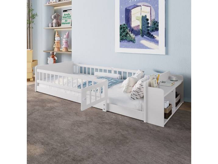 Lit en bois lit enfant 90 x 200cm roulement ouvert planchers boîtier à ouvrir sans matelas blanc bois de pin