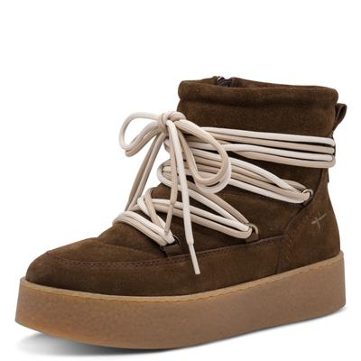 Winterboots TAMARIS, Damen, Gr. 36, Warmfutter, beige (mokka), Veloursleder, Schuhe Winterboots, Plateau, Schnürboots mit praktischem Innenreißverschluss
