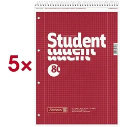 Brunnen 5er-Pack Notizblöcke »Student« A4 kariert rot