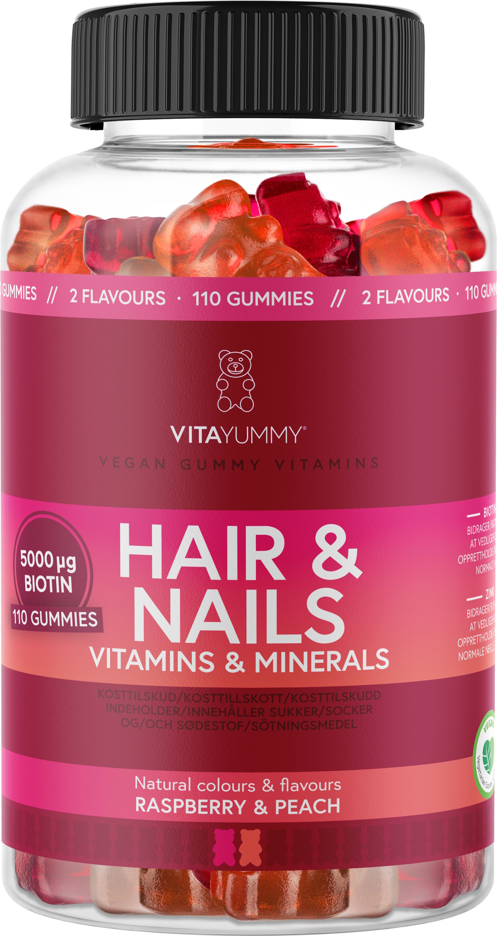 VitaYummy Hair & Nails (Mix: Raspberry & Peach) - 110 stk. Kosttilskud 110 stk