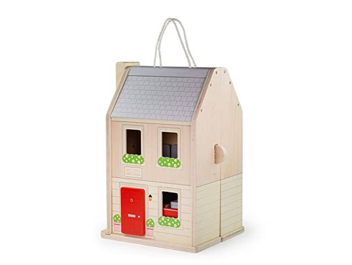 Bigjigs Toys Mein Erstes Holzpuppenhaus, 13-teiliges Möbelset