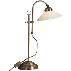 LED Nachttischleuchte Antik Retro Leselampe Tischleuchte Schlafzimmerlampe höhenverstellbar, Metall altmessing Glas opal, 1x E14 LED warmweiß, LxH 33x54 cm