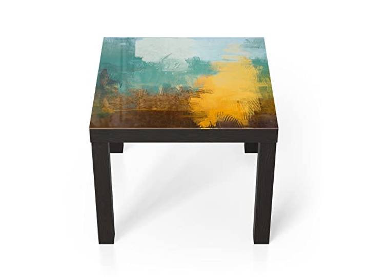 DEQORI Glastisch schwarz klein 55x55 cm Motiv Entfremdete Landschaft ausgefallener Beistelltisch aus Glas Hochglanz Couchtisch fürs Wohnzimmer moderner Couch Tisch mit Design