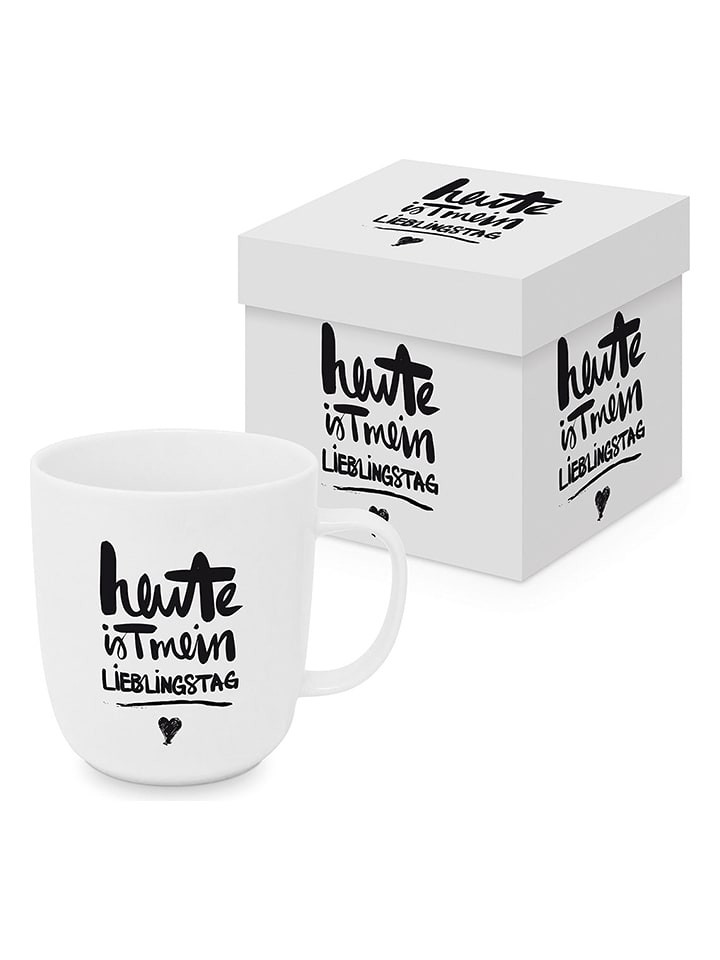 ppd Jumbotasse "Lieblingstag" in Weiß/ Schwarz - 400 ml - onesize