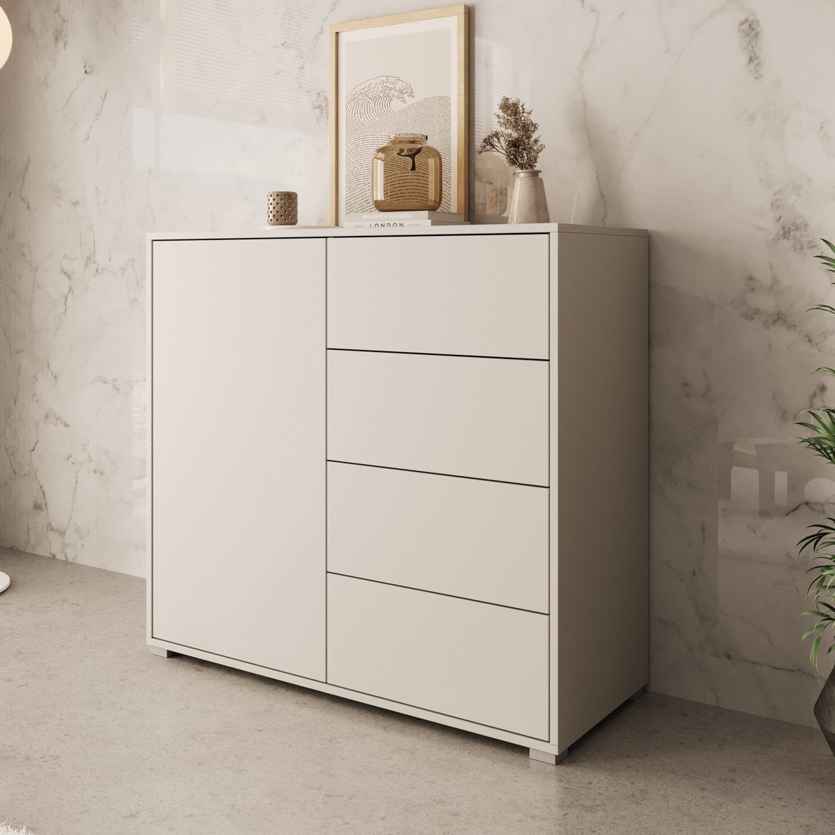 Meubella - Dressoir Gideon - Beige - Breedte: 100 cm